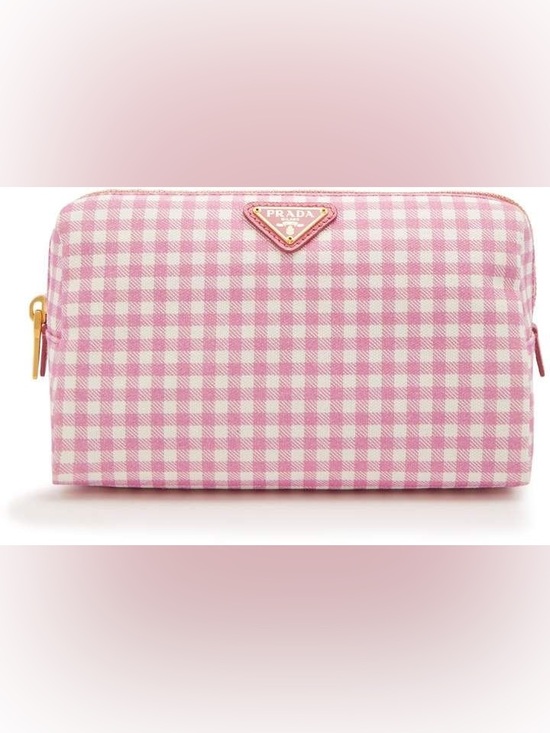 Prada Handbags - Prada Pink and White Gingham Cosmetic & Travel Pouch